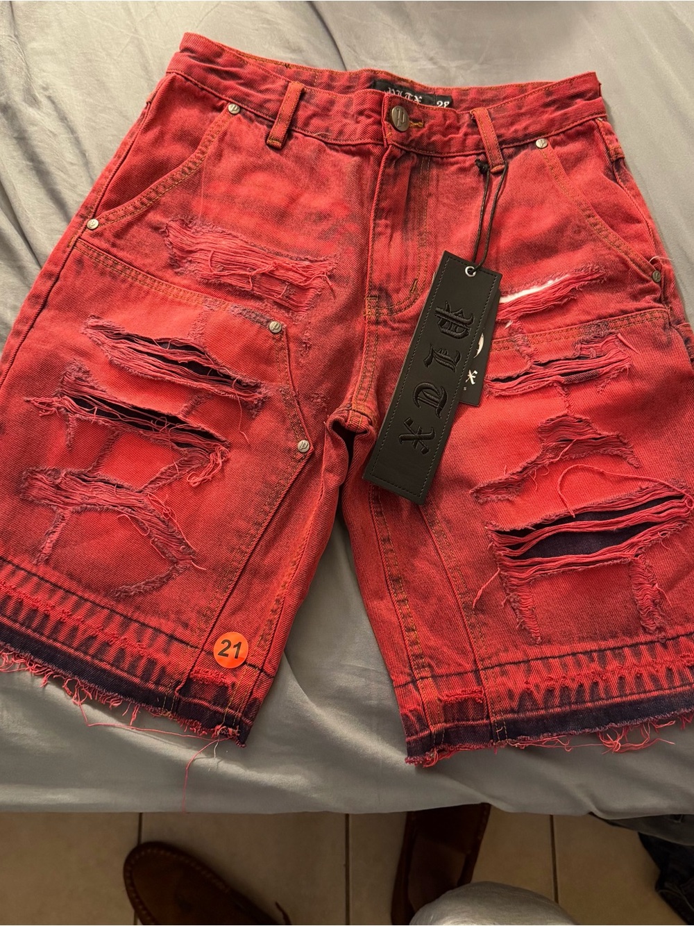 Men's Red Borotra Distressed Denim Shorts - Casual Streetwear Sz 28